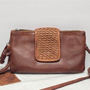 Vilenca Holland Genuine Cognac Brown Leather Crossbody Bay Purse Boho Chic